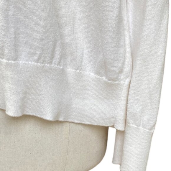 Tommy Bahama Open Front Cardigan Sz M Silk Fringe Trim Coastal Neutral Basic - Picture 8 of 11